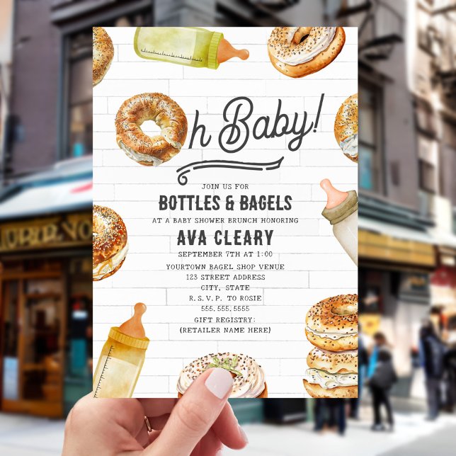 Invitation Oh Baby Bottles & Bagels Baby shower Brunch (Créateur téléchargé)