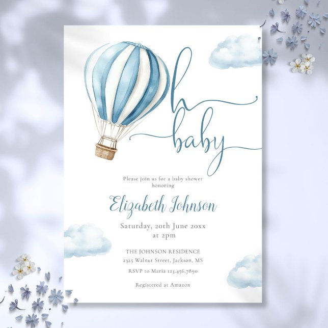 Invitation Oh Baby Boy Blue Hot Air Balloon Baby shower (Oh Baby Boy Blue Hot Air Balloon Baby Shower Invitation)