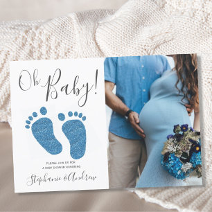Invitation Oh Baby Boy Couples Photo Baby shower bleu