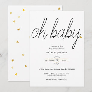 Invitation Oh Baby Chic Script Gold Love Heart Baby shower
