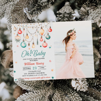 Invitation Oh! Baby Christmas Ball Ornament Baby shower photo