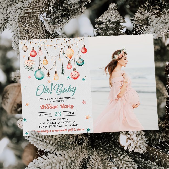 Invitation Oh! Baby Christmas Ball Ornament Baby shower photo (Créateur téléchargé)