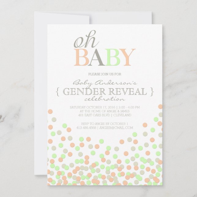 Invitation Oh Baby Confetti Fête de la révélation de genre |  (Devant)