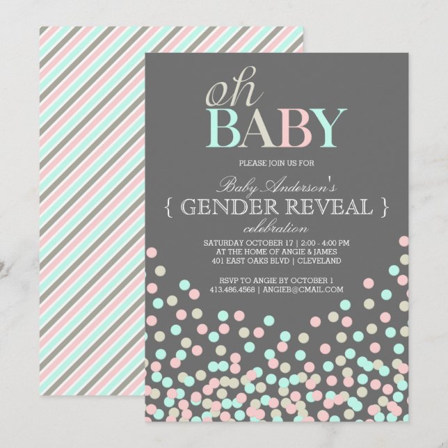 Invitation Oh Baby Confetti Fête de la révélation de genre |  (Devant / Derrière)