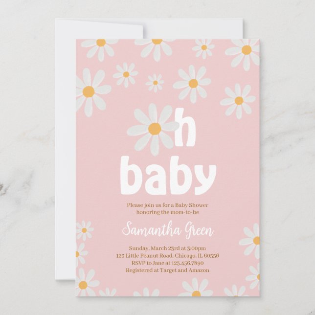 Invitation Oh Baby Daisy Baby shower (Devant)