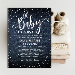 Invitation Oh Baby Denim Diamonds Classy Baby shower garçon