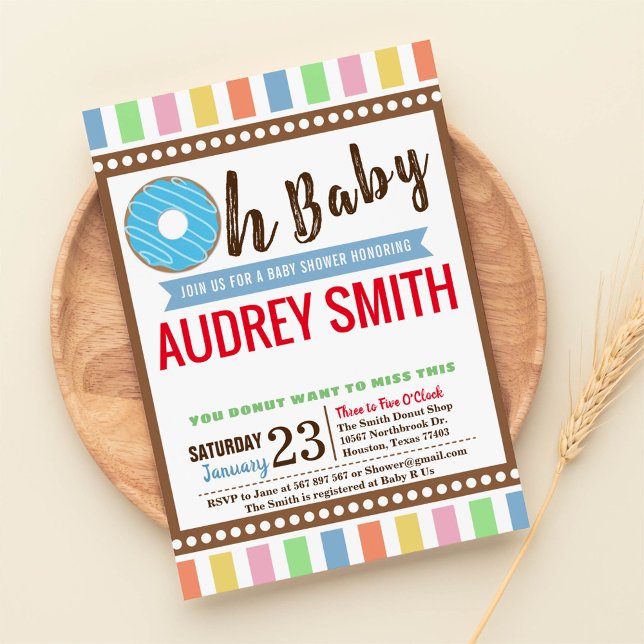 Invitation Oh Baby Donut Boy Baby shower bleu (Créateur téléchargé)