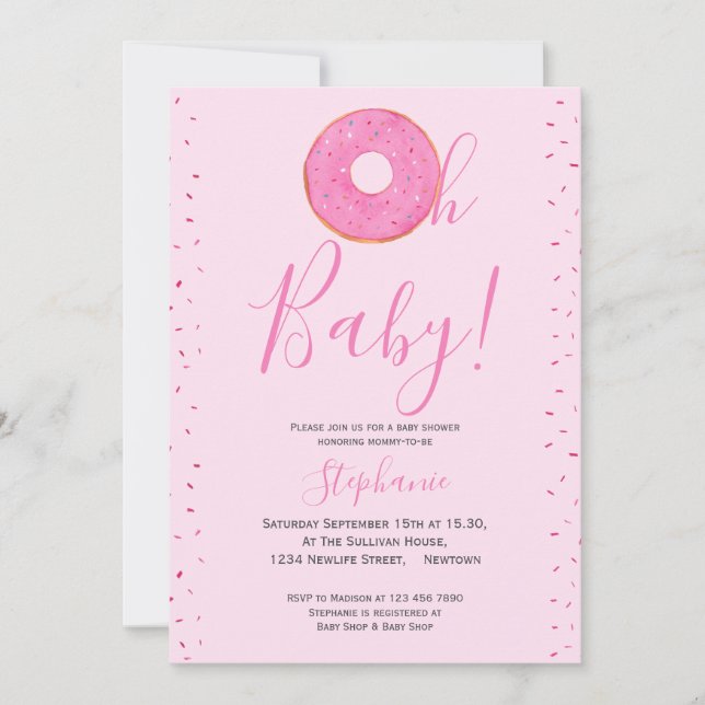 Invitation Oh Baby Donut Saupoudrer le Baby shower de la fill (Devant)