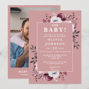 Invitation Oh Baby Dusty Rose Rustic Floral Baby shower photo