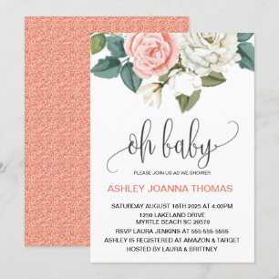 Invitation Oh Baby Elegant Coral Flowers Baby shower