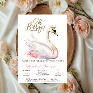 Invitation Oh Baby Elégant Couronne de Fleurs de Cygne Fête d