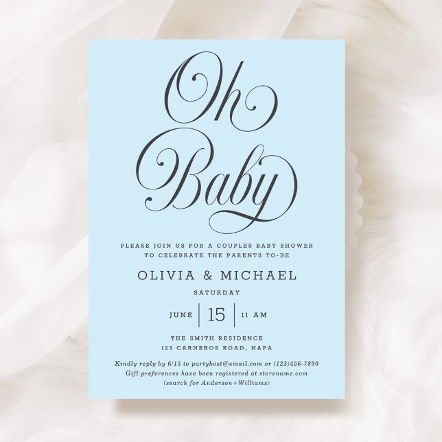 Invitation Oh Baby Elegant Script Light Blue Boy Baby Shower (Créateur téléchargé)