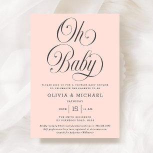 Invitation Oh Baby Elegant Script Rose Pâle Fille Baby Shower