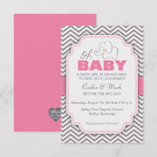 Invitation Oh Baby Elephant - Baby shower rose et gris Invita
