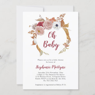 Invitation Oh Baby Fall Floral Wreath Baby shower