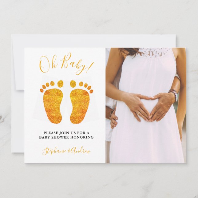 Invitation Oh Baby Feet Photo Baby shower de Couple (Devant)