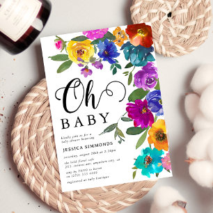Invitation Oh Baby Fleurs Vives et Audacieuses Baby Shower