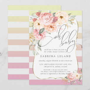 Invitation Oh Baby Floral rose jaune Ombre rayures