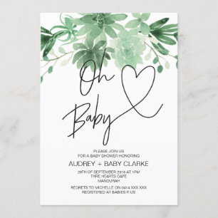 Invitation Oh Baby Genre Neutre Baby shower Succulent