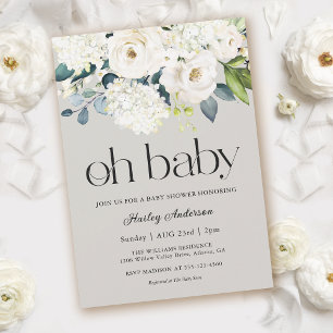 Invitation Oh Baby Genre Neutre Blanc Floral Baby shower