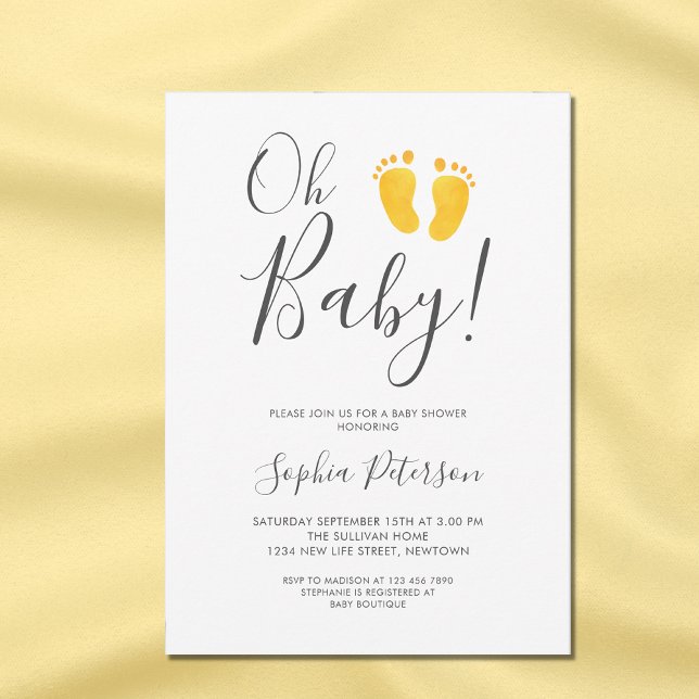 Invitation Oh Baby Genre Neutre Jaune Pieds Baby shower (Créateur téléchargé)