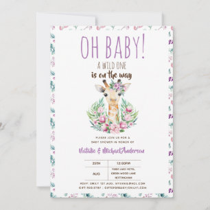 Invitation Oh Baby Giraffe A Wild One Safari Animal Floral