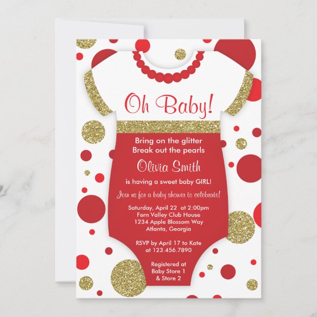 Invitation Oh Baby Girl, Baby shower Invitation, Faux Gold (Devant)