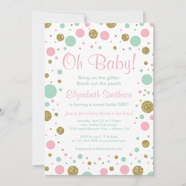 Invitation Oh Baby Girl, Baby shower Invitation, Faux Parties (Devant)