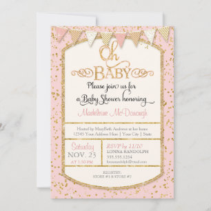 Invitation OH Baby Girl Douche Typographie Parties scintillan