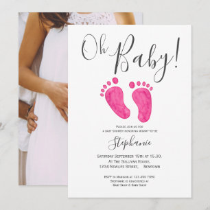 Invitation Oh Baby Girl Pink Feet Baby shower photo
