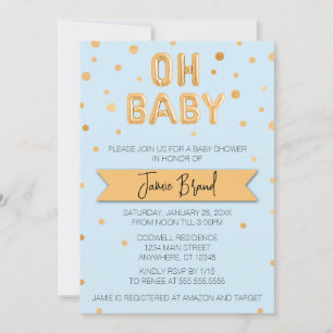 Invitation Oh Baby Gold Foil Baby shower de ballon