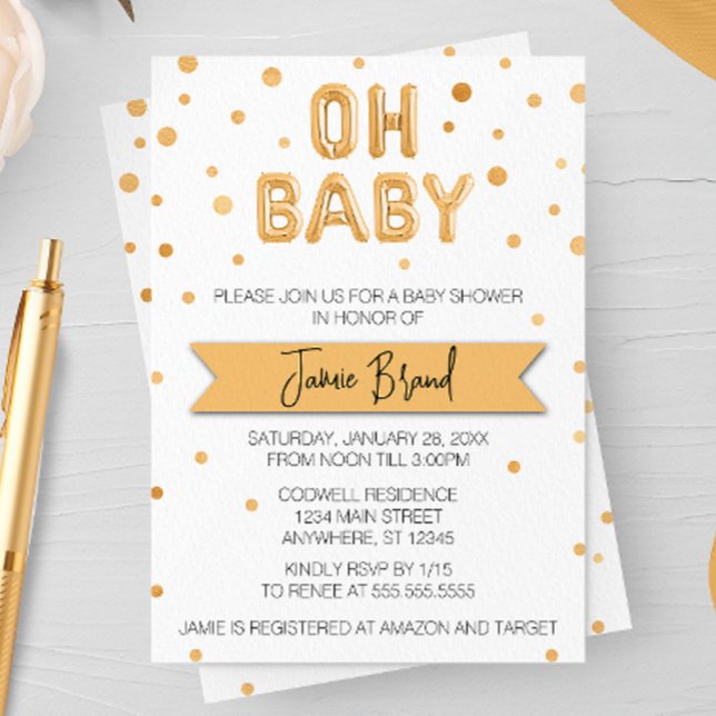 Invitation Oh Baby Gold Foil Baby shower de ballon (Créateur téléchargé)
