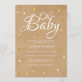 Invitation Oh Baby Gold Hearts Baby shower Rustic Kraft Boho