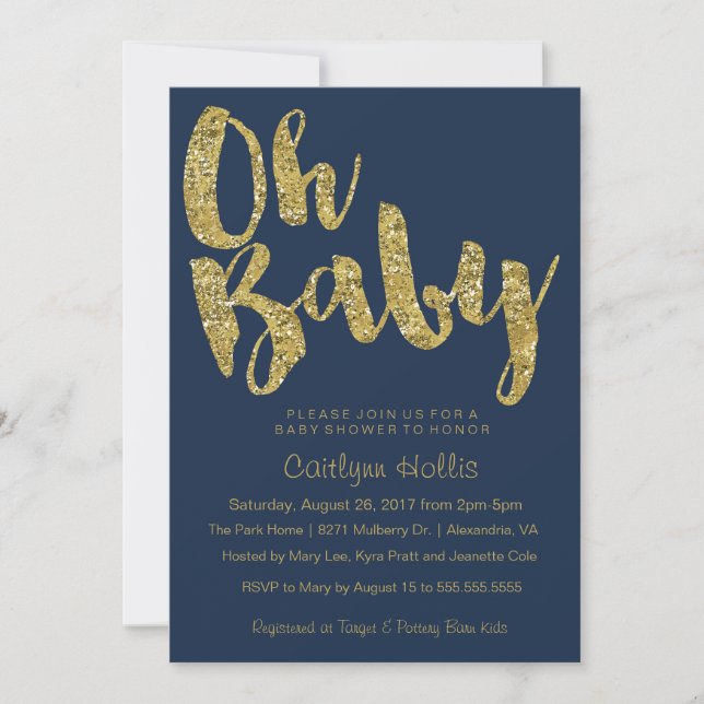 Invitation Oh Baby Gold Parties scintillant et feuille sur le (Devant)