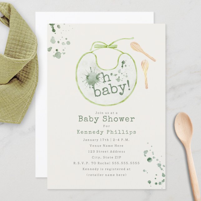 Invitation Oh Baby Green Bib Babyfood Baby shower neutre (Créateur téléchargé)