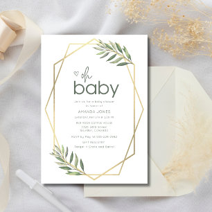 Invitation Oh Baby Green et Baby shower d'or