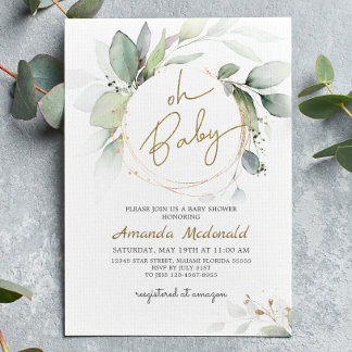 Invitation Oh Baby Green Foliage Or Eucalyptus Invitatio