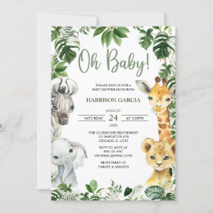 Invitation Oh Baby Green Jungle Safari Animaux Baby shower