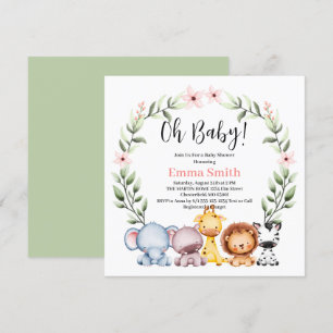Invitation Oh Baby Green Jungle Safari Animaux Baby shower