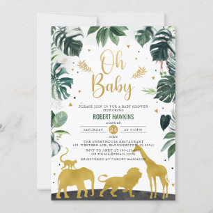 Invitation  Oh Baby Jungle Gold Safari Animaux Baby shower