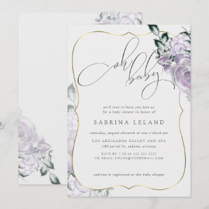 Invitation Oh Baby Lavender Floral Rose Baby shower chic