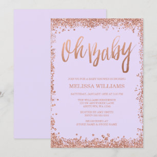 Invitation Oh Baby Lilac Faux Rose Parties scintillant d'or B