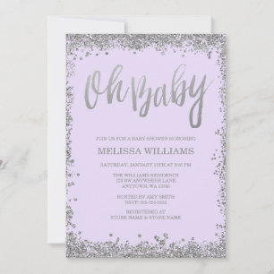 Invitation Oh Baby Lilac Violet Argent Pailleté Baby Shower