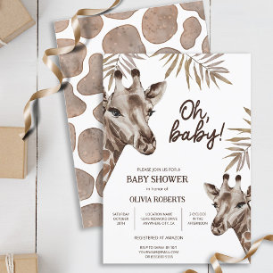 Invitation Oh Baby Mama et Baby Giraffe Baby shower neutre
