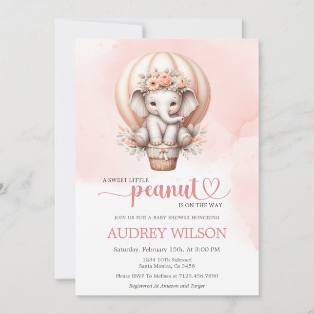 Invitation Oh, Baby mignon Baby shower éléphant est en route (Devant)