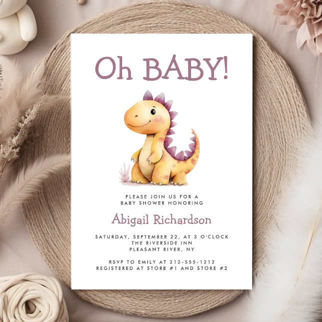 Invitation Oh Baby mignon Orange Purple Dinosaure Baby shower (Créateur téléchargé)