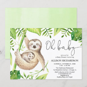 Invitation Oh Baby mignon paresseux baby shower de verdure tr