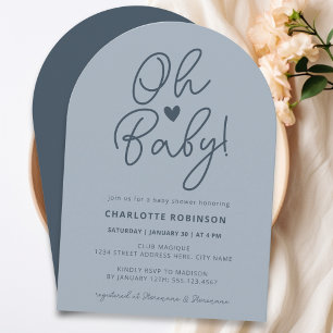 Invitation Oh Baby Minimalist Arch Dusty Blue Boy Baby shower