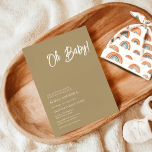 Invitation Oh Baby Minimalist Brown Baby shower de lumière