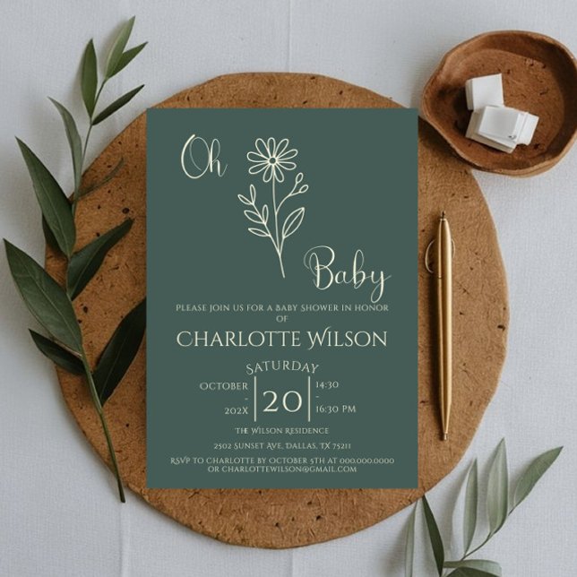 Invitation Oh Baby Minimalist Wildflower Baby Shower (Créateur téléchargé)